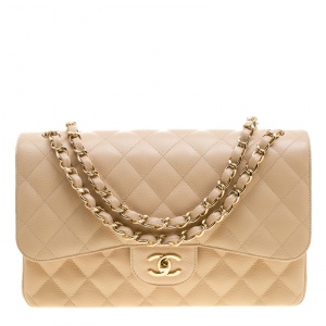 Pre Owned حقيبة شانيل قلاب مزدوج كلاسيكية كبيرة جلد كافيار مبطنة سوداء