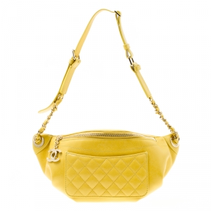 Pre Owned Chanel Yellow Quilted Leather Waist Bag