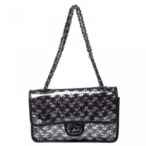 Pre Owned حقيبة شانيل قلاب كلاسيكية متوسطة PVC فوق دانتيل وردية/ سوداء