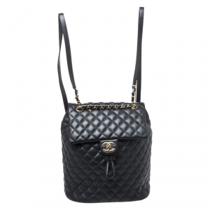 Pre Owned Chanel Black Quilted Leather Large Urban Spirit Backpack 