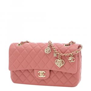 Pre Owned Chanel Pink/Champagne Gold Quilted Leather Shoulder Bag