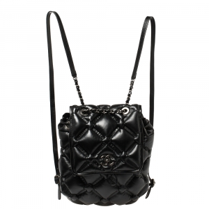 Pre Owned Chanel Black Quilted Leather Chesterfield Backpack
