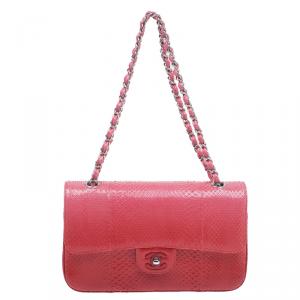 Pre Owned  Chanel Red Ombre Python Medium Classic Double Flap Bag 