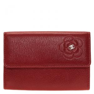 Chanel Red Camellia Embossed Leather Coin Purse