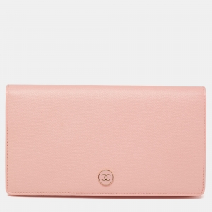 Chanel Pink Leather CC Bifold Wallet
