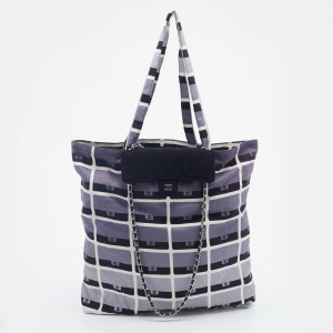 Pre Owned Chanel Black Quilted Jersey Foldable Tote With Chain Bag