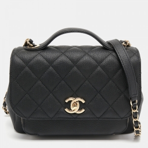 Pre Owned Chanel Black Quilted Caviar Leather Medium Business Affinity Top Handle Bag