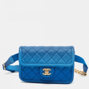 Pre Owned Chanel Blue Quilted Caviar Leather Sunset On The Sea Belt Bag