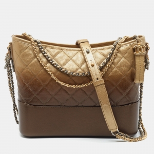 Pre Owned Chanel Gold Ombre Quilted Leather Large Gabrielle Hobo 