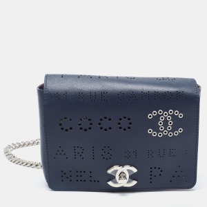 Chanel Dark Blue Perforated Leather CC Eyelet Flap Belt Bag