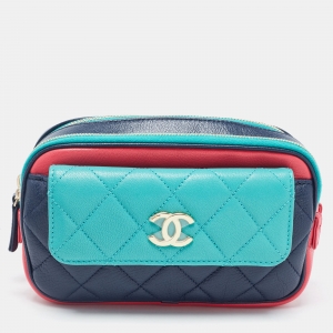 Pre Owned Chanel Mulicolor Quilted Leather CC Double Zip Waist Bag