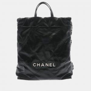 Chanel Black Shiny Calf Leather 22 Backpack