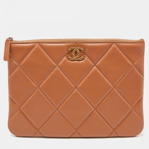 Pre Owned Chanel Beige Quilted Leather Large 19 Pouch