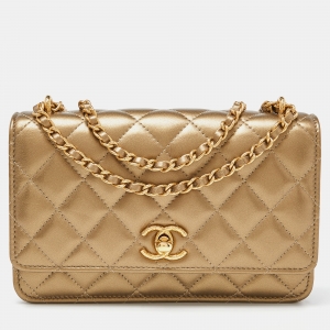 Chanel Gold Quilted Leather CC Wallet on Chain 