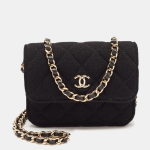 Pre Owned Chanel Black Quilted Jersey Mini VIP Bag