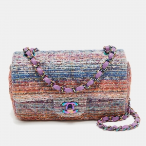Pre Owned Chanel Multicolor Quilted Tweed New Mini Classic Flap Bag