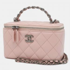 Pre Owned CHANEL  Pink Lambskin Matelasse Chain vanity bag 