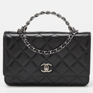 Chanel Black Lambskin Leather Chain Top Handle Bag