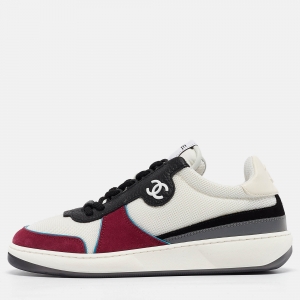 Pre Owned Chanel Multicolor Mesh and Suede CC Low Top Sneakers Size 39