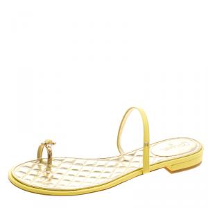 Chanel Yellow Leather Enamel Embellished Toe Ring Flat Sandals Size 41
