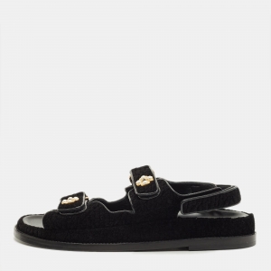 Pre Owned Chanel Dad Size 39.5 Black Wool Flat Sandals