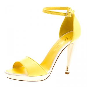 Chanel Canary Yellow Leather Open Toe Ankle Strap Sandals Size 40