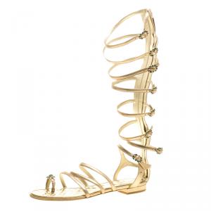 Chanel Gold Leather Gladiator Sandals Size 39