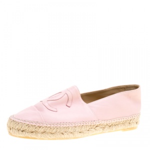 Pre Owned Chanel Blush Pink Leather CC Espadrilles Size 38
