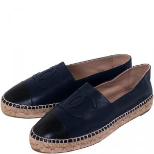 مملوكة مسبقًا Chanel Two Tone Lambskin Leather CC Espadrilles Size 39