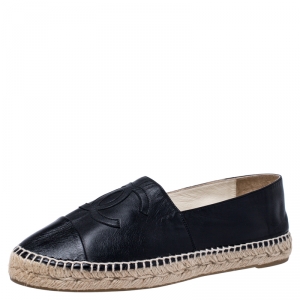 مملوكة مسبقًا Chanel Black Leather CC Espadrilles Loafers Size 41