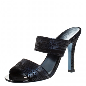 Chanel Black Suede Open Toe Pearl Embellished Heels Sandals Size 37.5