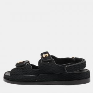 Chanel Black Mesh and Leather Dad Sandals Size 39
