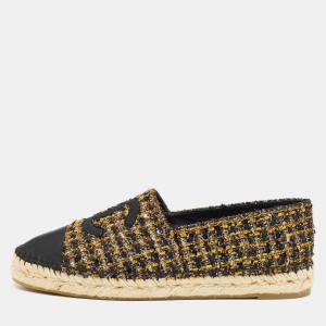 Chanel  Multicolor Tweed CC Cap Toe Espadrille Flats Size 39 