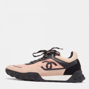 Pre Owned Chanel Multicolor Nylon and Suede CC  Sneakers Size 37.5
