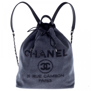 Pre Owned Chanel Grey Canvas Deauville Backpack