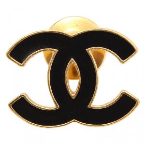 Pre Owned Chanel Black Enamel CC Brooch