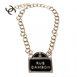 Pre Owned Chanel CC Rue Cambon Enamel Gold Tone Chain Necklace