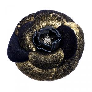 Chanel Paris Dallas Navy Blue Gold Gold Tone Camellia Brooch