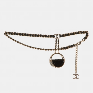 Chanel Black Hula Hoop Compact Charm Leather Gold Tone Waist Belt