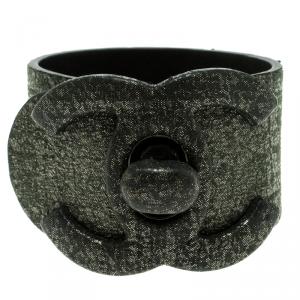 Chanel CC Metallic Leather Turnlock Wide Bracelet 16cm