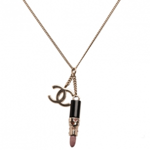 Pre Owned Chanel CC Lipstick Charm Necklace