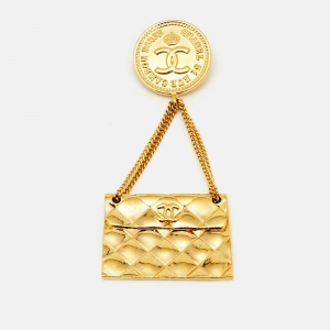Chanel Hanging Flap Bag Motif Gold Tone Pin Brooch
