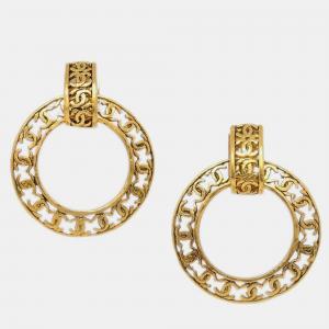 Chanel Gold Dangle Hoop Earrings Clip-On 25