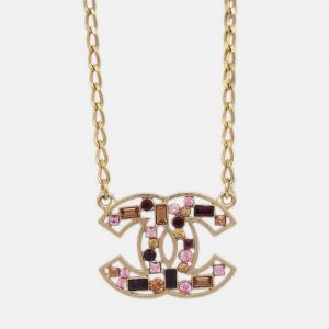 Pre Owned Chanel CC  Rhinestone Gold Plated Chain Pendant Necklace