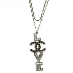 Chanel CC Love Crystal Silver Tone Double Strand Necklace