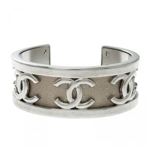 Pre Owned Chanel CC Silver Tone Open Cuff Bracelet