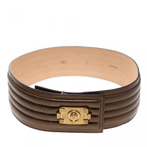 Chanel Bronze Striped Leather Waist Boy Belt 90cm