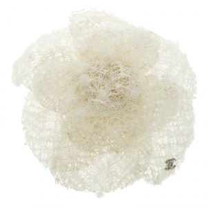 Chanel White Camellia Tweed Flower Pin Brooch