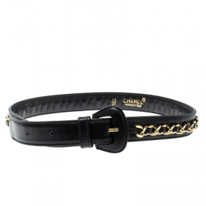 Chanel Black Leather Classic Chain Belt 70cm