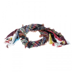Pre Owned Chanel Multicolor Printed Silk Fringed Edged Scarf